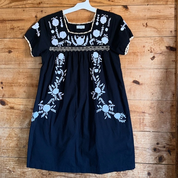 THML Black Embroidered Midi Dress